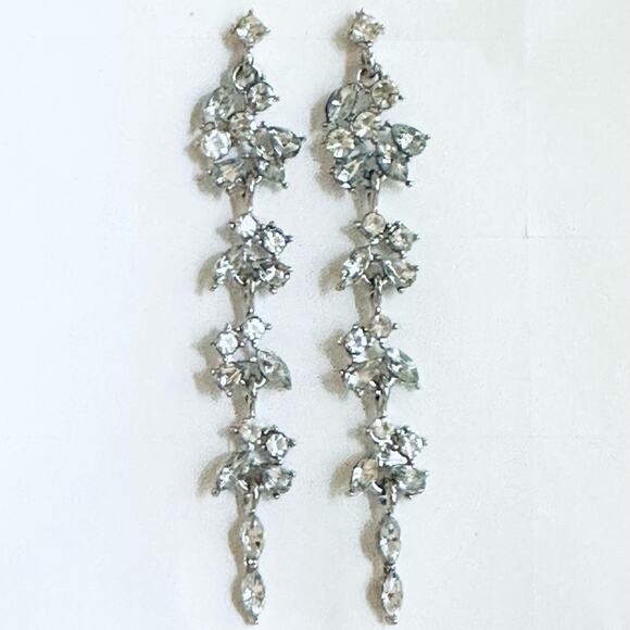 Rhinestone Drop Earrings Sterling Silver Post - Picture 1 of 2